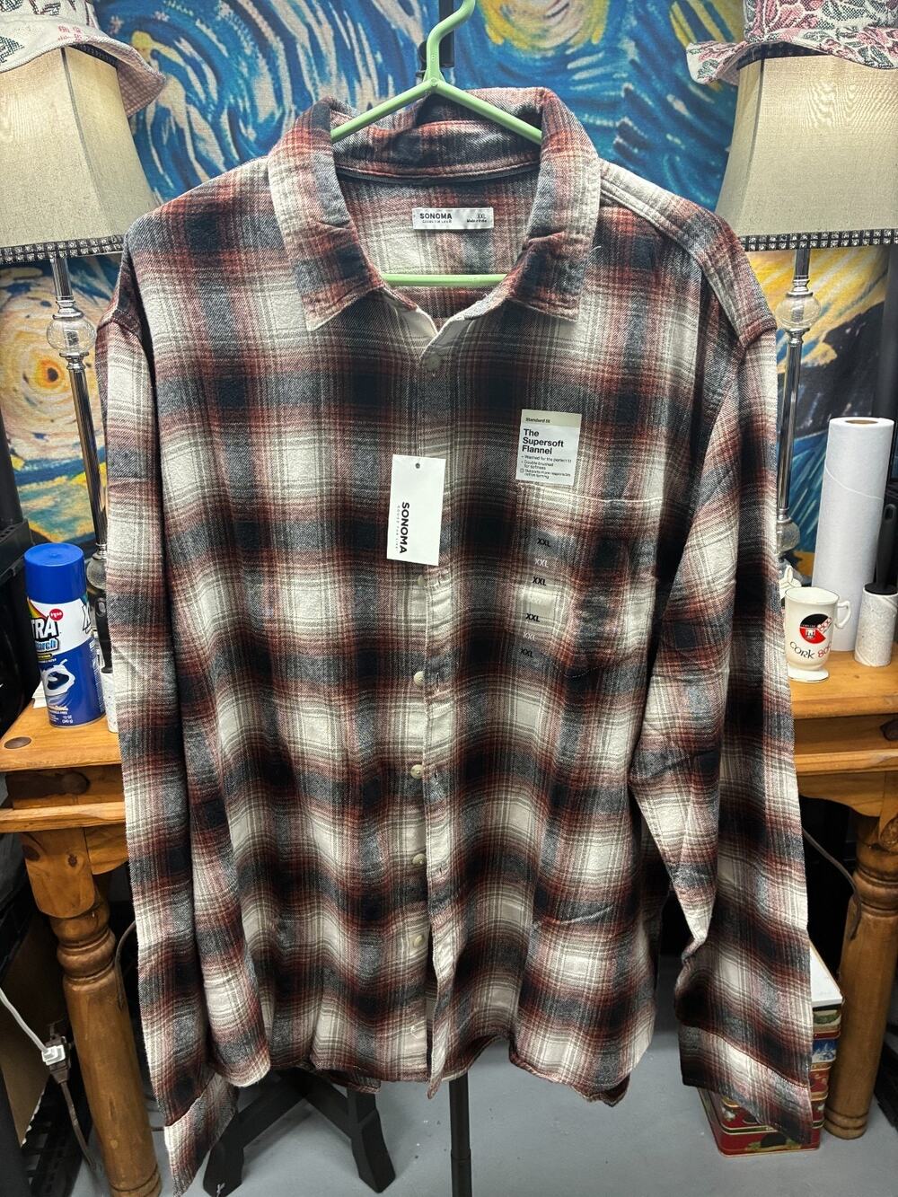 Sonoma Mens XXL Supersoft Flannel Shirt Plaid 100% Cotton NWT Brown Black